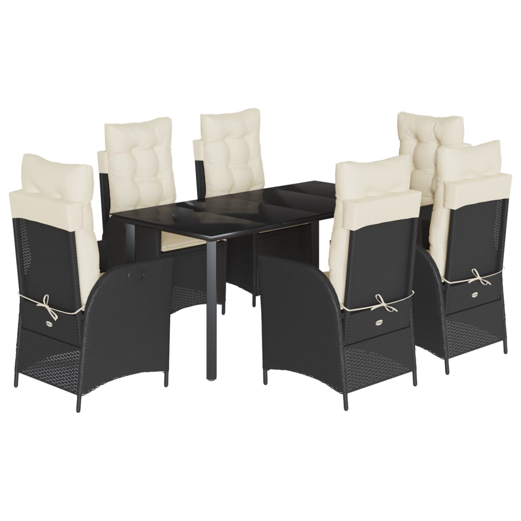 Set da Pranzo da Giardino 7 pz Nero con Cuscini in Polyrattan - homemem39