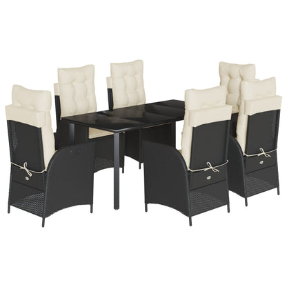 Set da Pranzo da Giardino 7 pz Nero con Cuscini in Polyrattan - homemem39