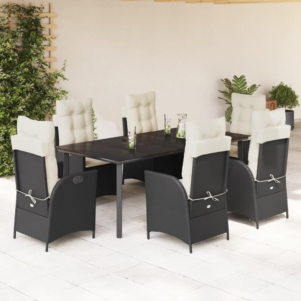 Set da Pranzo da Giardino 7 pz Nero con Cuscini in Polyrattan - homemem39