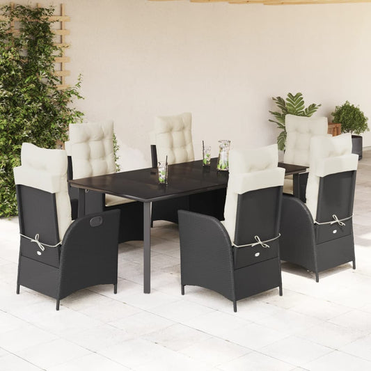 Set da Pranzo da Giardino 7 pz Nero con Cuscini in Polyrattan - homemem39