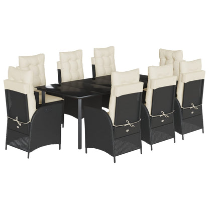 Set da Pranzo da Giardino 9 pz con Cuscini Nero in Polyrattan