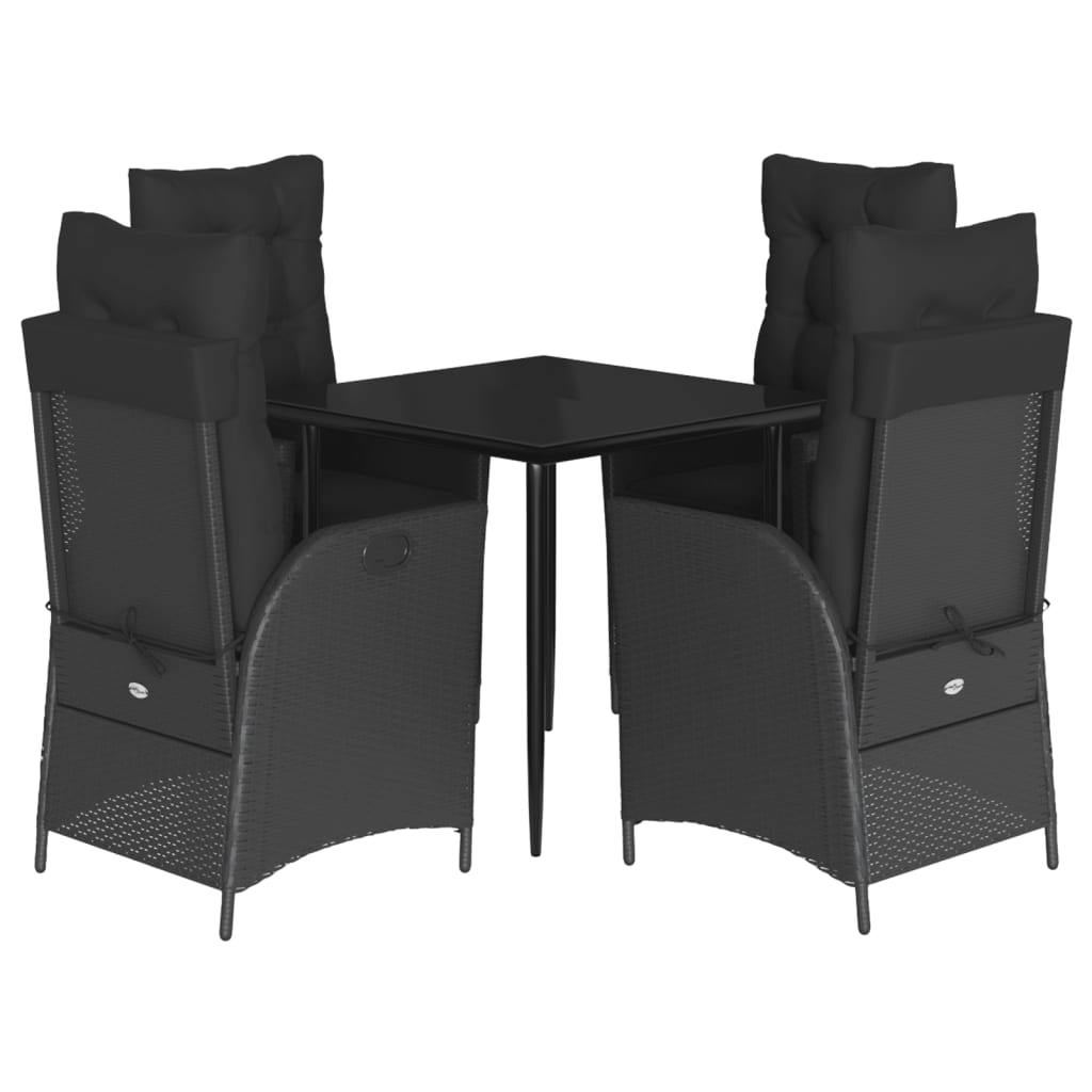 Set da Pranzo da Giardino 5 pz Nero con Cuscini in Polyrattan - homemem39