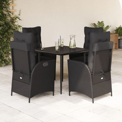 Set da Pranzo da Giardino 5 pz Nero con Cuscini in Polyrattan - homemem39