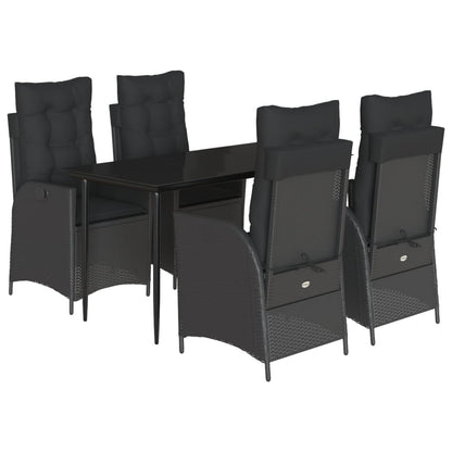 Set da Pranzo da Giardino 5 pz Nero con Cuscini in Polyrattan - homemem39
