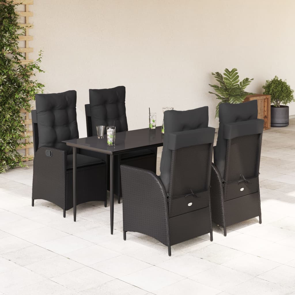 Set da Pranzo da Giardino 5 pz Nero con Cuscini in Polyrattan - homemem39