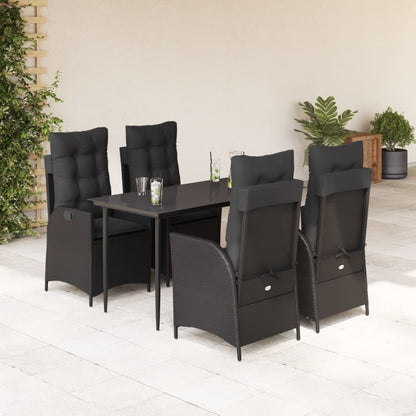Set da Pranzo da Giardino 5 pz Nero con Cuscini in Polyrattan - homemem39