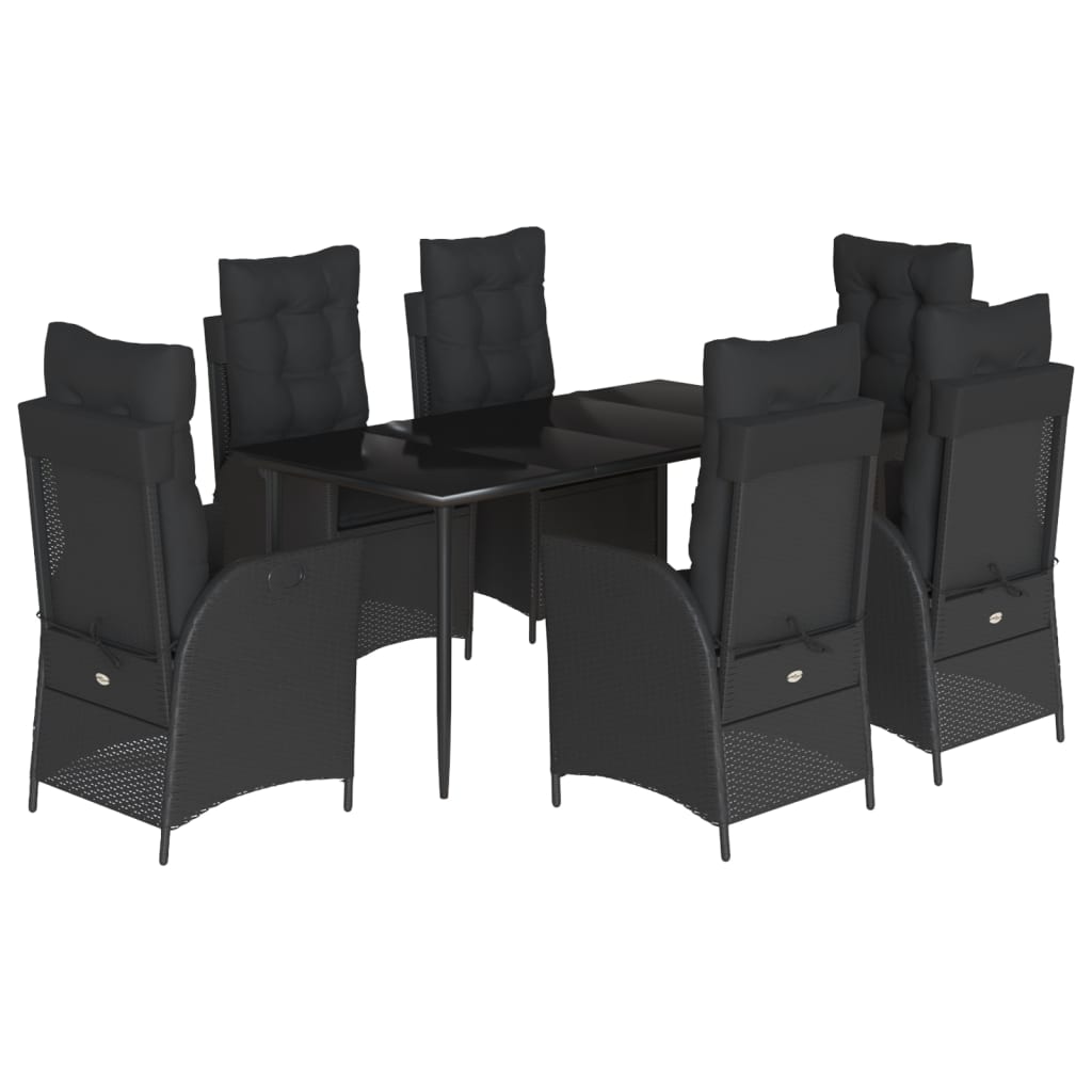 Set da Pranzo da Giardino 7 pz Nero con Cuscini in Polyrattan - homemem39