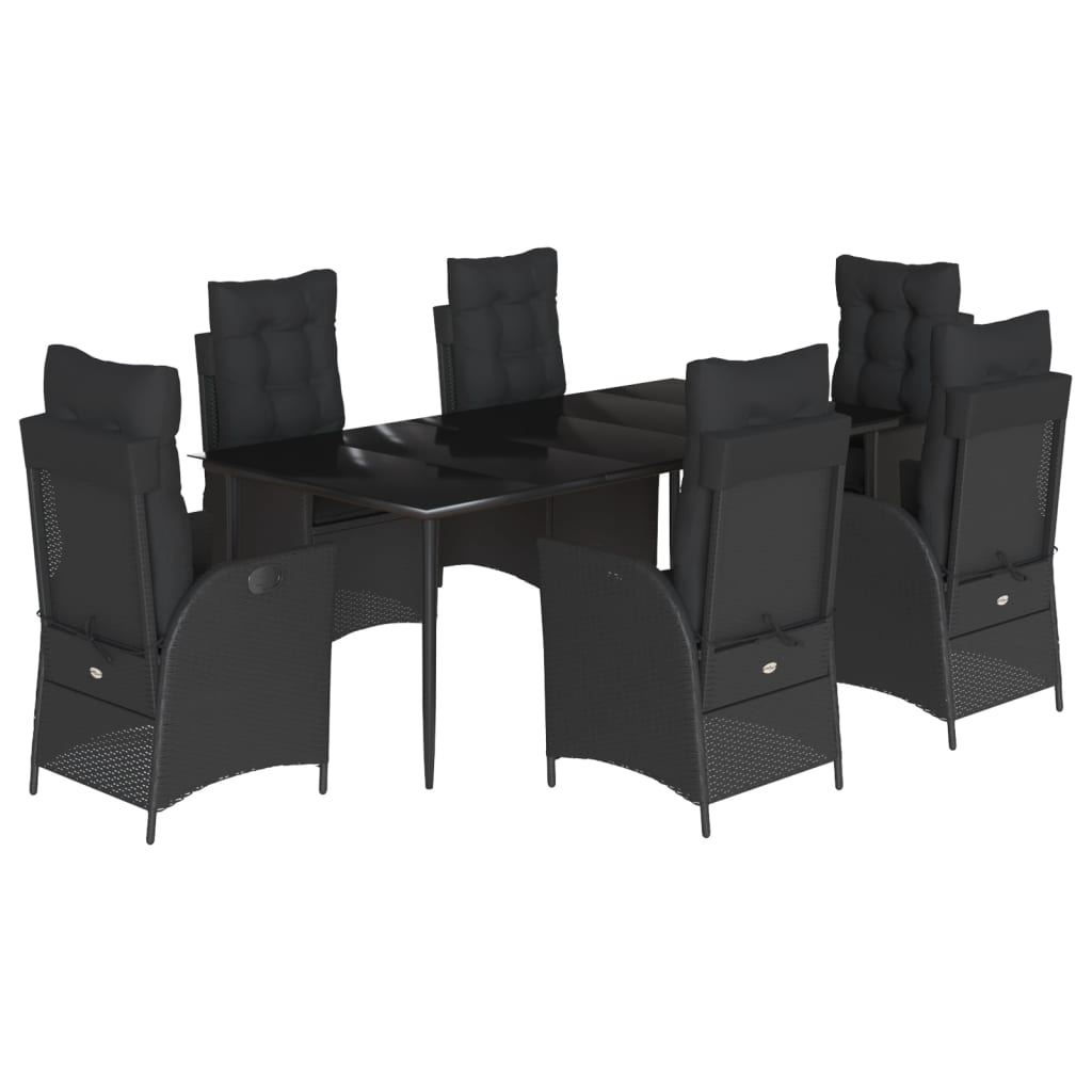 Set da Pranzo da Giardino 7 pz Nero con Cuscini in Polyrattan - homemem39
