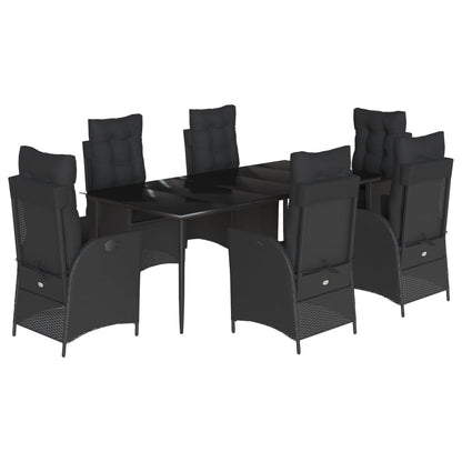 Set da Pranzo da Giardino 7 pz Nero con Cuscini in Polyrattan - homemem39