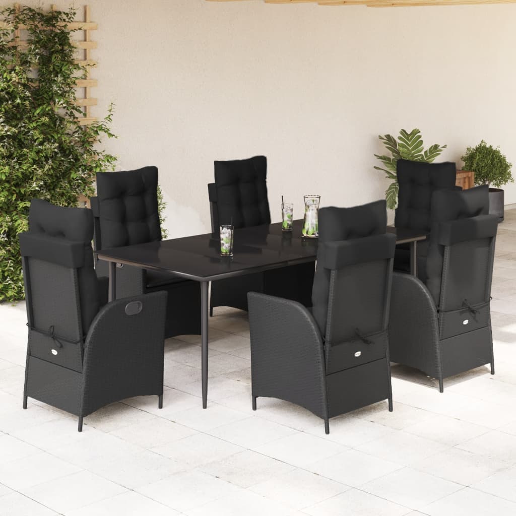 Set da Pranzo da Giardino 7 pz Nero con Cuscini in Polyrattan - homemem39