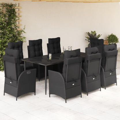 Set da Pranzo da Giardino 9 pz con Cuscini Nero in Polyrattan - homemem39