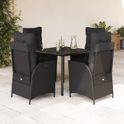 Set da Pranzo da Giardino 5 pz Nero con Cuscini in Polyrattan