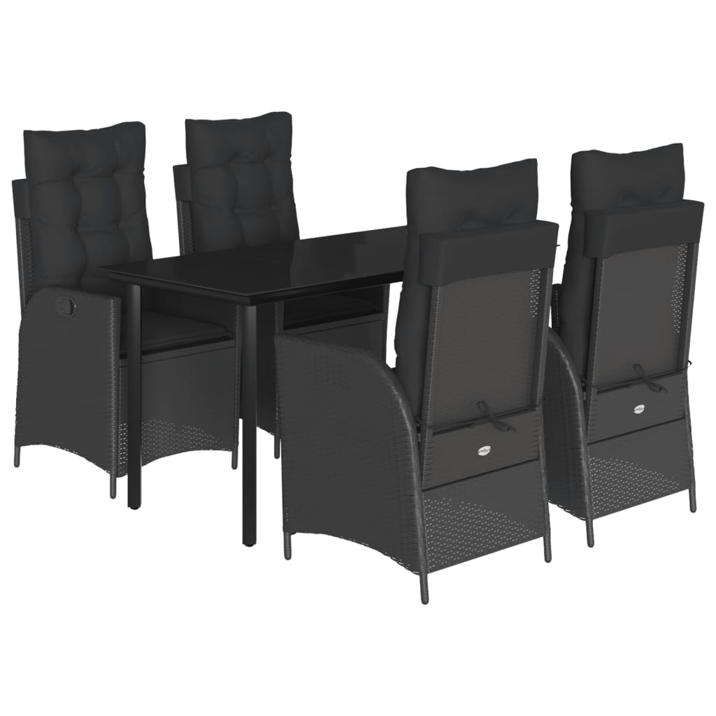 Set da Pranzo da Giardino 5 pz Nero con Cuscini in Polyrattan - homemem39