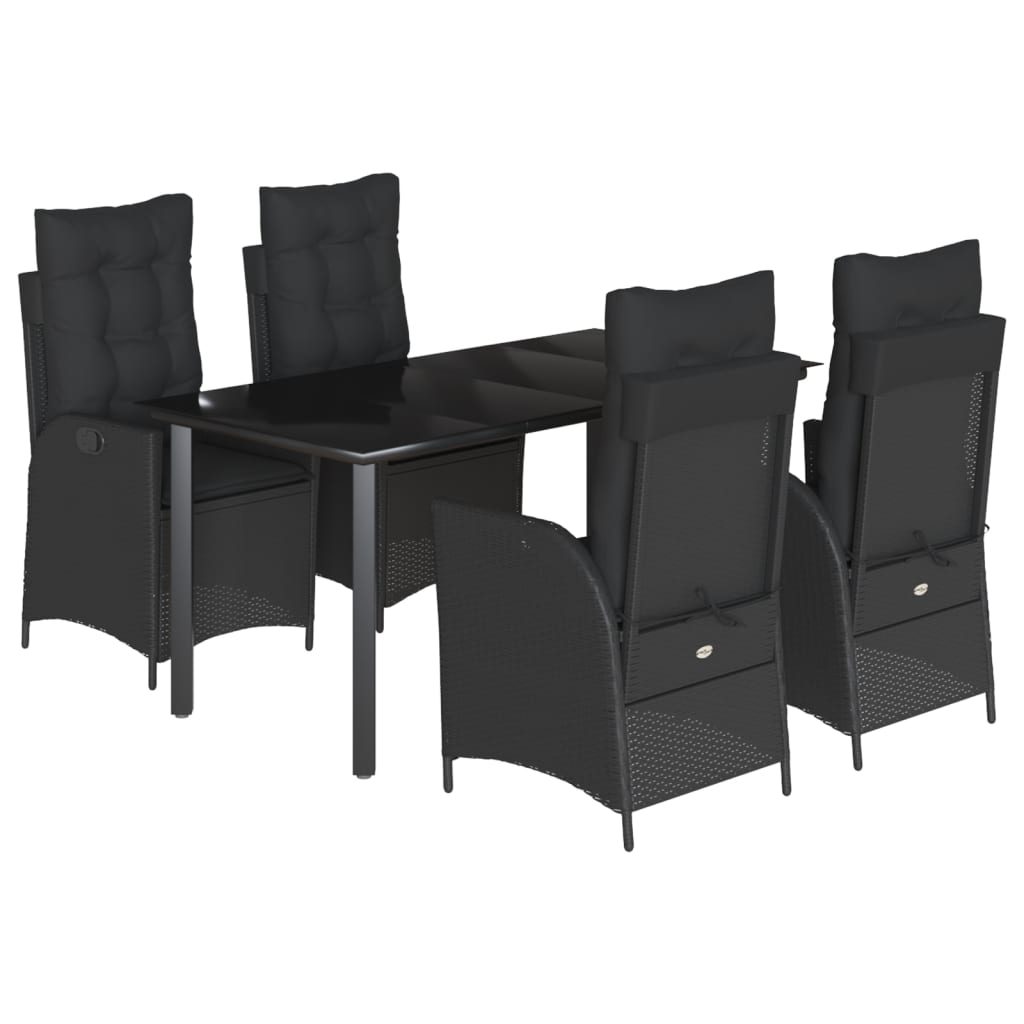 Set da Pranzo da Giardino 5 pz Nero con Cuscini in Polyrattan - homemem39