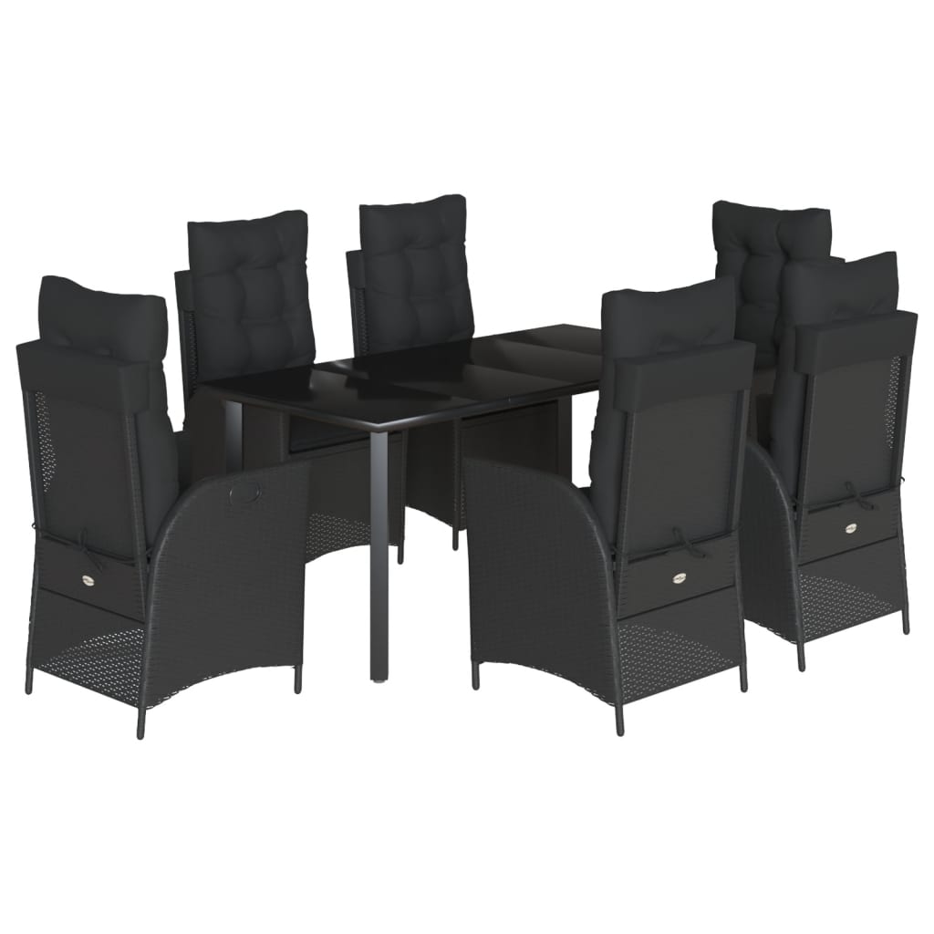 Set da Pranzo da Giardino 7 pz Nero con Cuscini in Polyrattan - homemem39