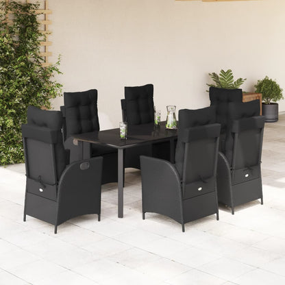 Set da Pranzo da Giardino 7 pz Nero con Cuscini in Polyrattan - homemem39