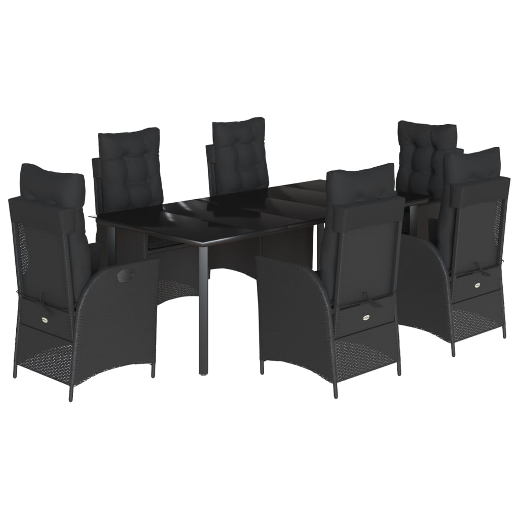 Set da Pranzo da Giardino 7 pz Nero con Cuscini in Polyrattan