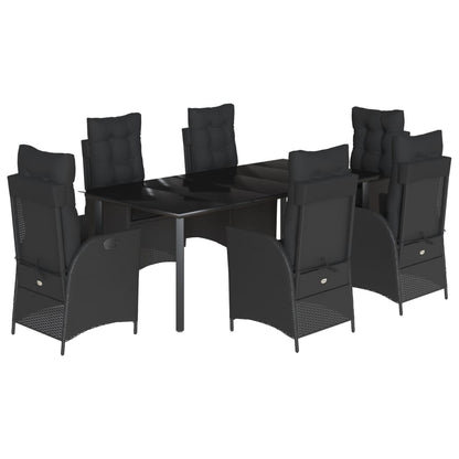 Set da Pranzo da Giardino 7 pz Nero con Cuscini in Polyrattan
