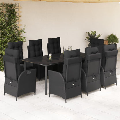 Set da Pranzo da Giardino 9 pz con Cuscini Nero in Polyrattan - homemem39