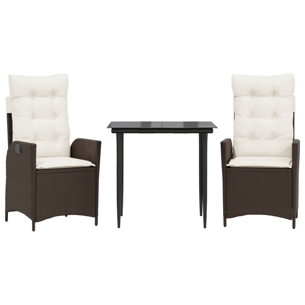 Set da Pranzo da Giardino 3pz con Cuscini in Polyrattan Marrone - homemem39