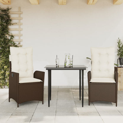 Set da Pranzo da Giardino 3pz con Cuscini in Polyrattan Marrone - homemem39