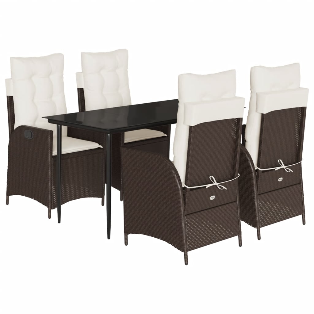 Set da Pranzo da Giardino 5pz con Cuscini in Polyrattan Marrone - homemem39