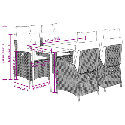 Set da Pranzo da Giardino 5pz con Cuscini in Polyrattan Marrone | homemem39