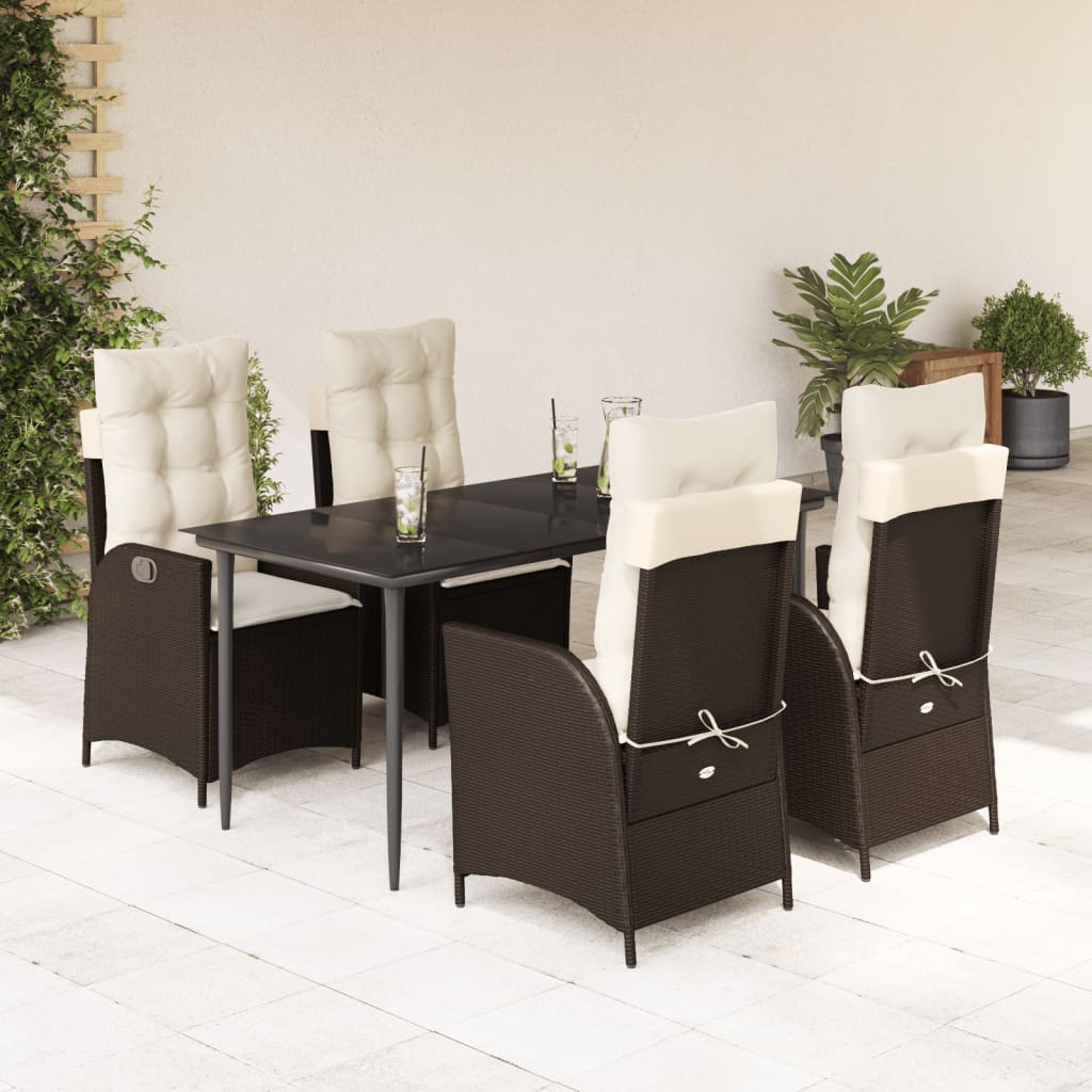 Set da Pranzo da Giardino 5pz con Cuscini in Polyrattan Marrone - homemem39