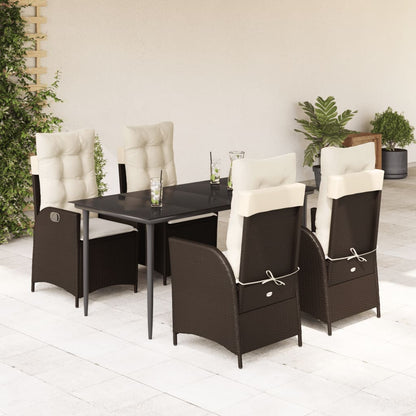 Set da Pranzo da Giardino 5pz con Cuscini in Polyrattan Marrone - homemem39