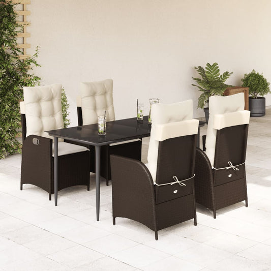 Set da Pranzo da Giardino 5pz con Cuscini in Polyrattan Marrone - homemem39