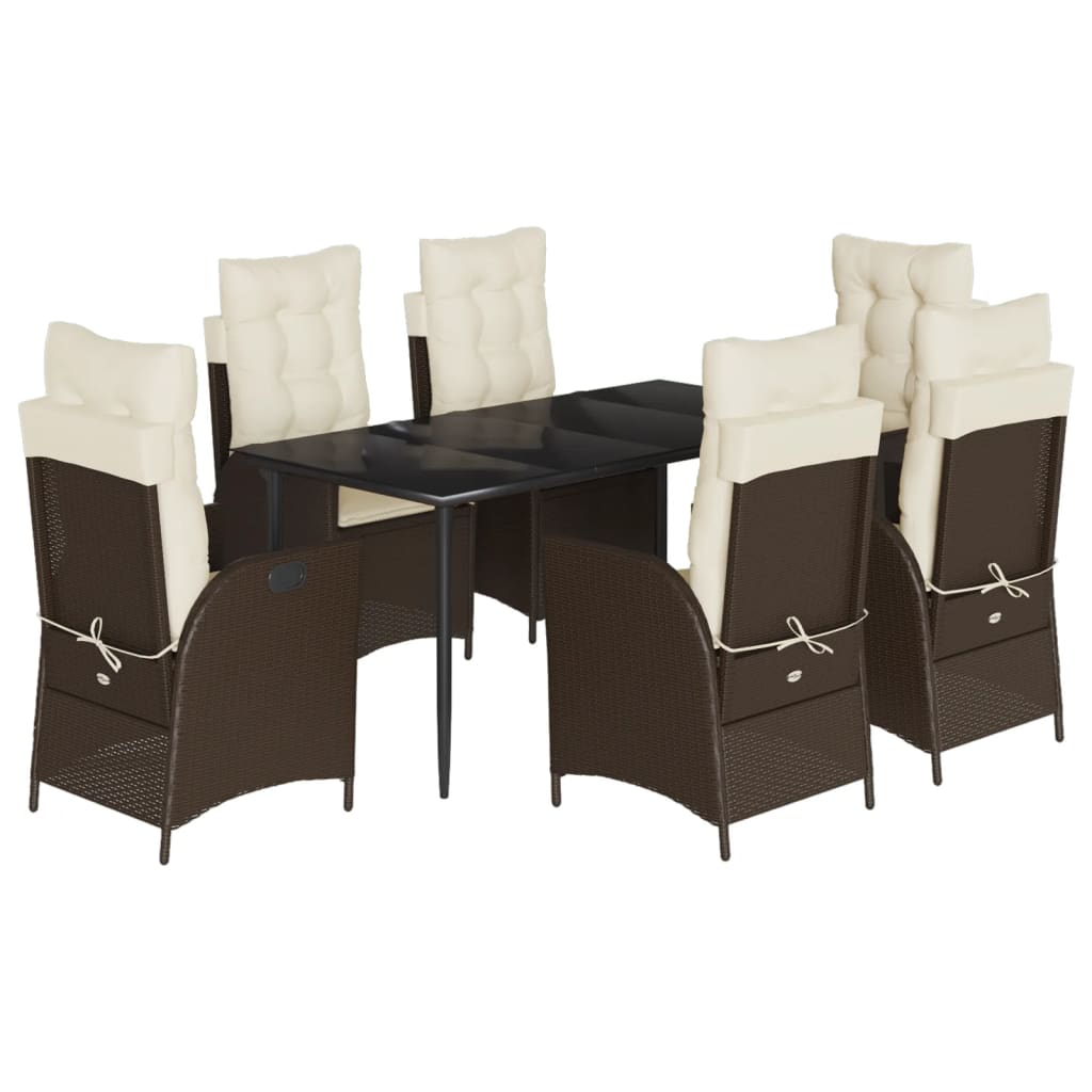 Set da Pranzo da Giardino 7pz con Cuscini in Polyrattan Marrone - homemem39