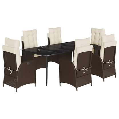 Set da Pranzo da Giardino 7pz con Cuscini in Polyrattan Marrone - homemem39