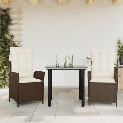 Set da Pranzo da Giardino 3pz con Cuscini in Polyrattan Marrone - homemem39