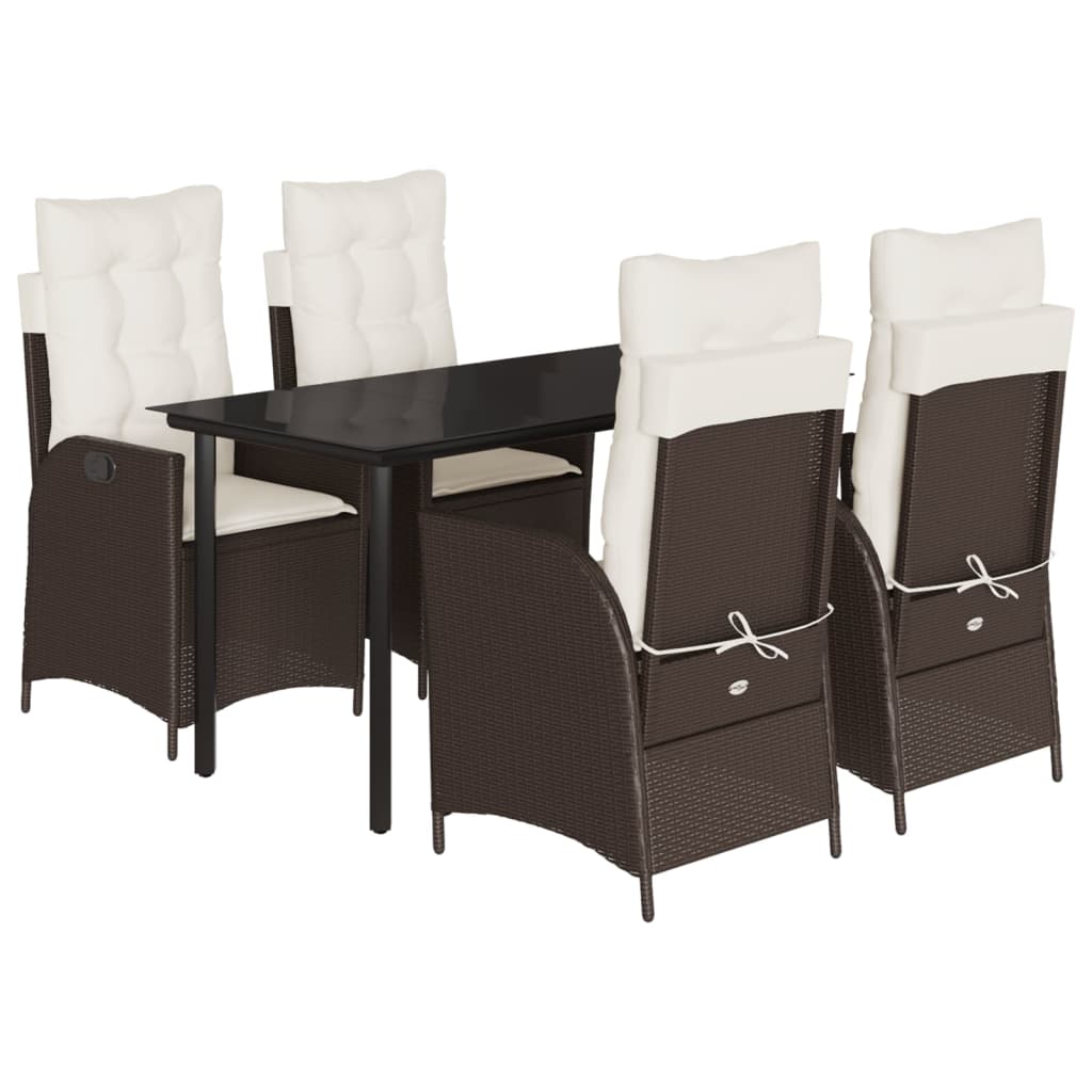 Set da Pranzo da Giardino 5pz con Cuscini in Polyrattan Marrone - homemem39