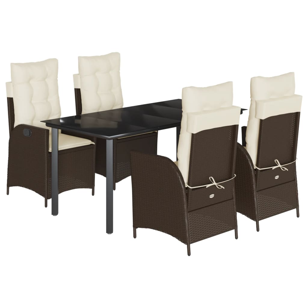 Set da Pranzo da Giardino 5pz con Cuscini in Polyrattan Marrone - homemem39