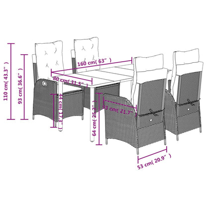 Set da Pranzo da Giardino 5pz con Cuscini in Polyrattan Marrone