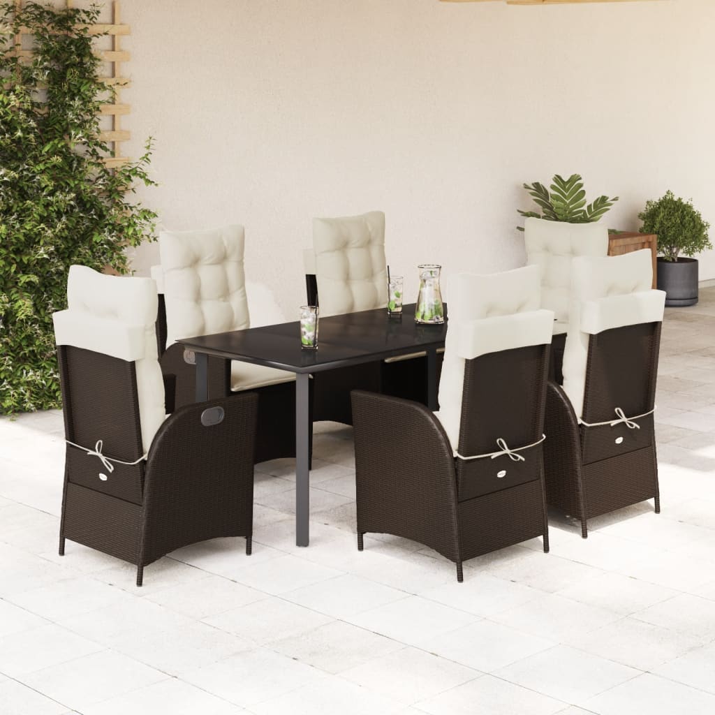 Set da Pranzo da Giardino 7pz con Cuscini in Polyrattan Marrone - homemem39