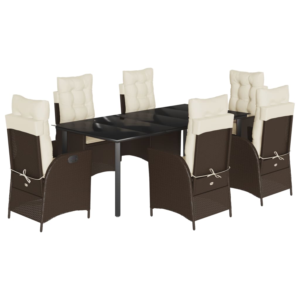 Set da Pranzo da Giardino 7pz con Cuscini in Polyrattan Marrone - homemem39