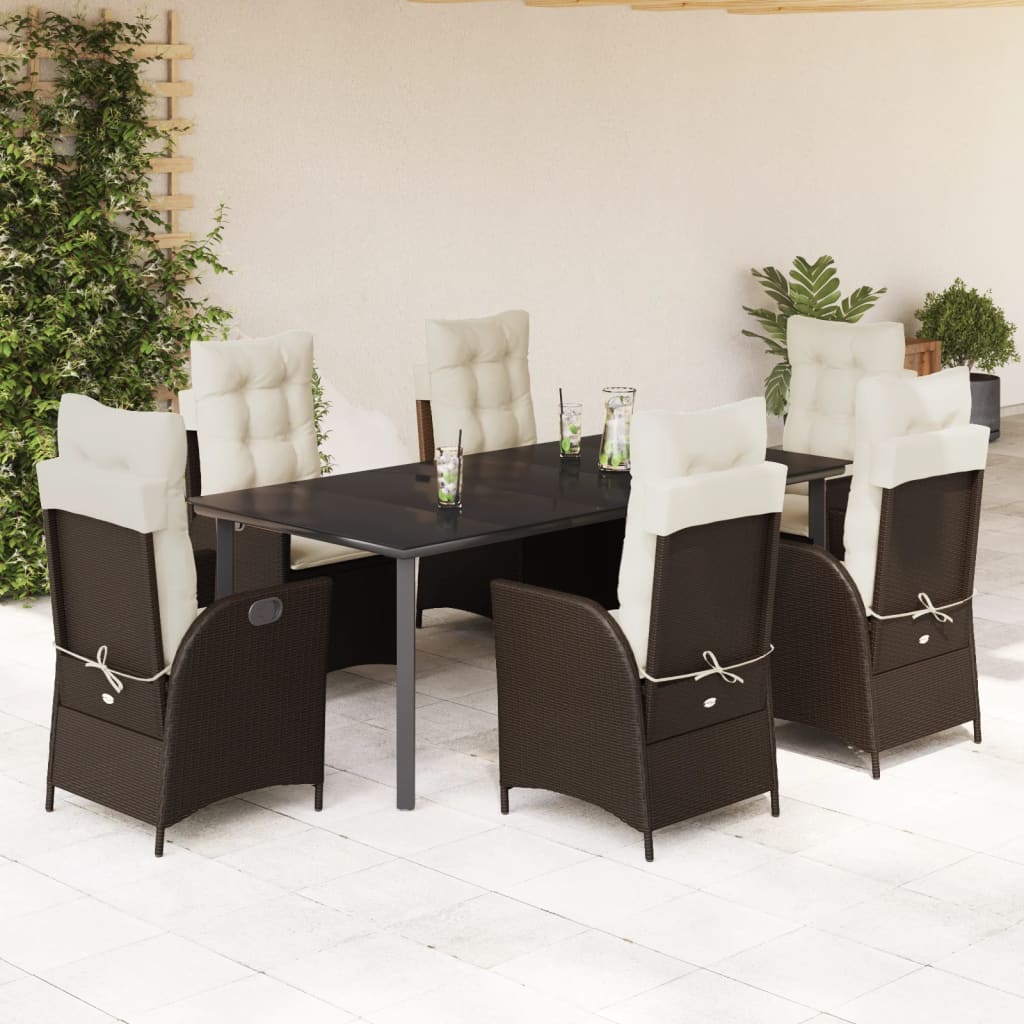 Set da Pranzo da Giardino 7pz con Cuscini in Polyrattan Marrone - homemem39