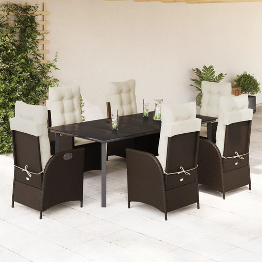 Set da Pranzo da Giardino 7pz con Cuscini in Polyrattan Marrone - homemem39