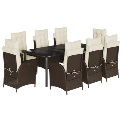 Set da Pranzo da Giardino 9pz con Cuscini Marrone in Polyrattan