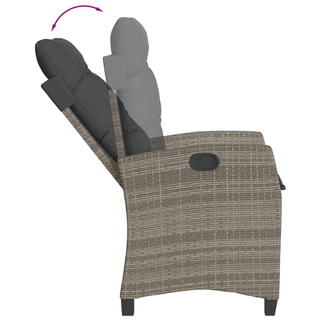 Set da Pranzo da Giardino 3 pz con Cuscini in Polyrattan Grigio