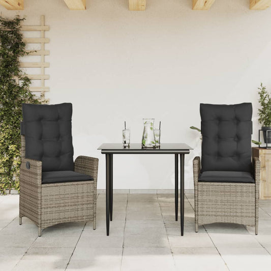 Set da Pranzo da Giardino 3 pz con Cuscini in Polyrattan Grigio - homemem39