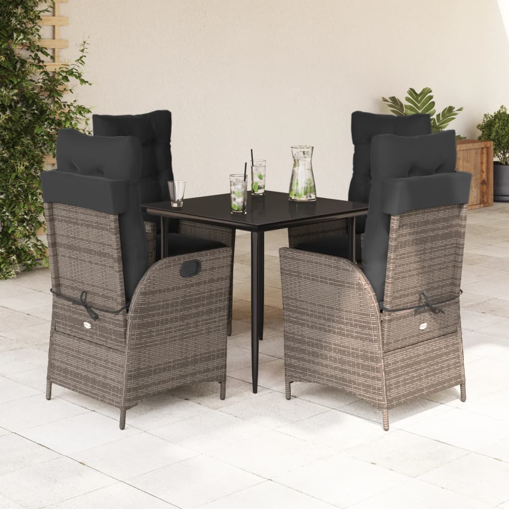 Set da Pranzo da Giardino 5 pz con Cuscini in Polyrattan Grigio - homemem39