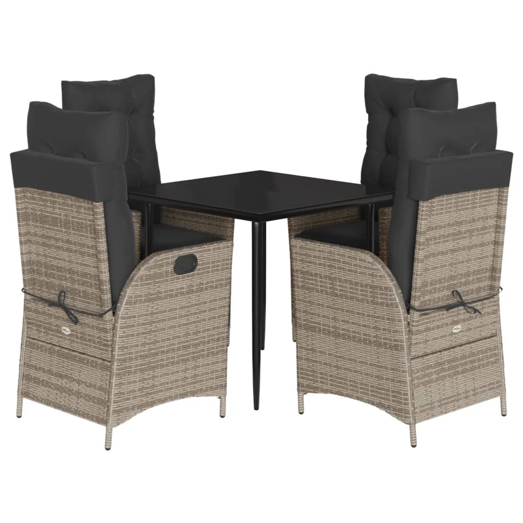 Set da Pranzo da Giardino 5 pz con Cuscini in Polyrattan Grigio