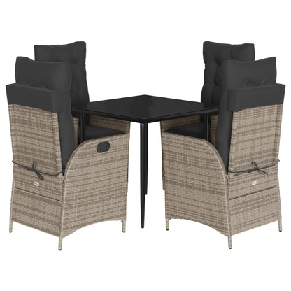 Set da Pranzo da Giardino 5 pz con Cuscini in Polyrattan Grigio