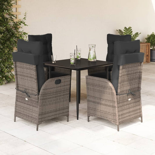 Set da Pranzo da Giardino 5 pz con Cuscini in Polyrattan Grigio