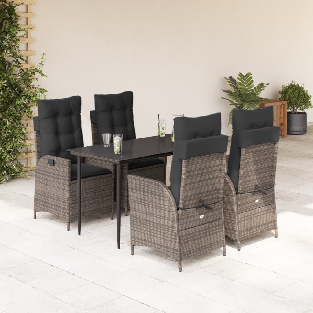 Set da Pranzo da Giardino 5 pz con Cuscini in Polyrattan Grigio - homemem39