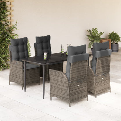 Set da Pranzo da Giardino 5 pz con Cuscini in Polyrattan Grigio - homemem39