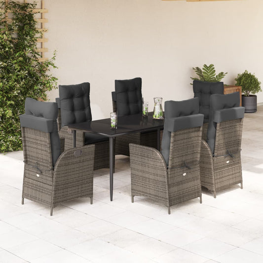 Set da Pranzo da Giardino 7 pz con Cuscini in Polyrattan Grigio - homemem39